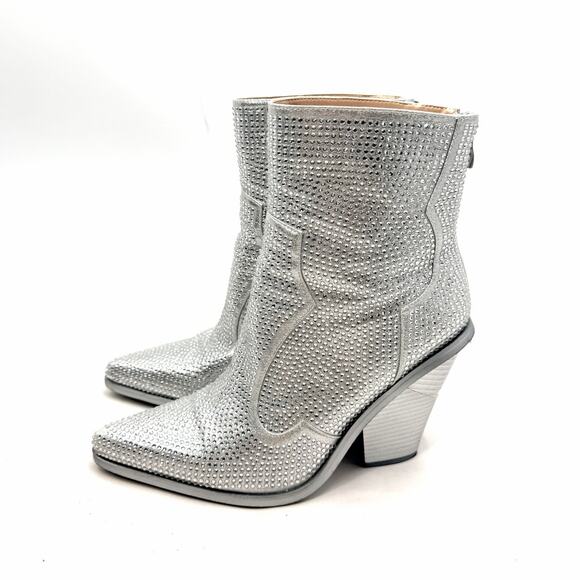 Azalea Wang Soulard Silver Rhinestone Bling Cowgirl Western Boots Womens 8.5 - Picture 2 of 12